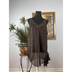Seven7 Tunic Top Womens‎ 16 Brown Sheer Layered Hem Romantic Earthy Whimsigoth